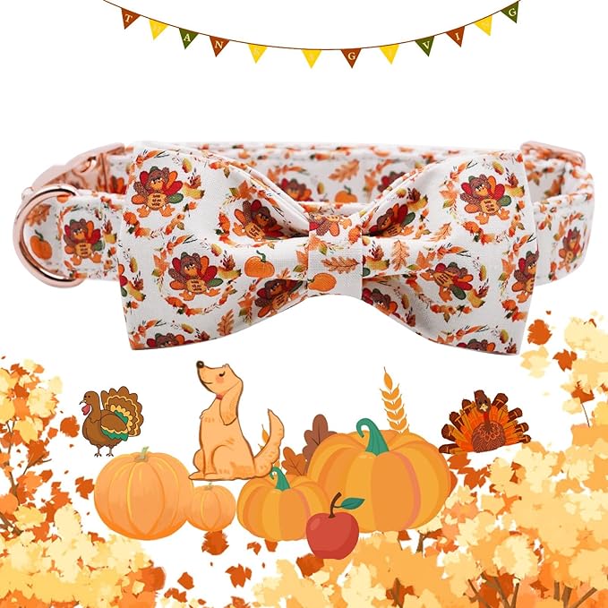 Dog Collar - Thanksgiving Turkey Pet Collar Bowtie Gift Puppy Cute Bow Collar Adjustable Metal Buckle Soft Cute Collars for X-Small Dogs