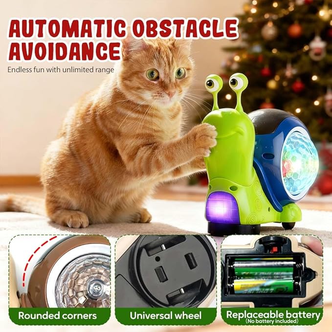 Luminous Electric Snail Toy,Glowing and Music Playing Crawling Snail Toys,Christmas Interactive Gifts for Dogs Cats (Green/1pcs)