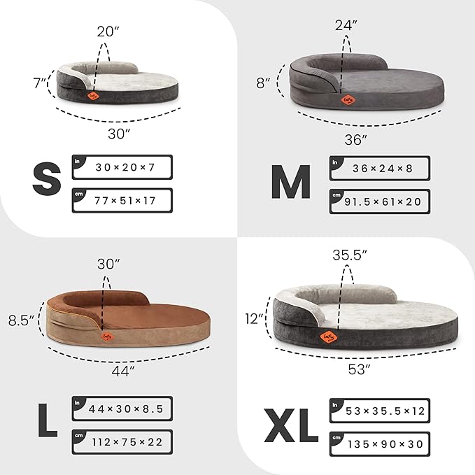 Laifug Memory Foam Oval Dog Bed (31x21x7Inches, Grey), Orthopedic Dog Bed for Dogs with Durable Waterproof Liner & Removable Washable Cover & Nonskid Bottom