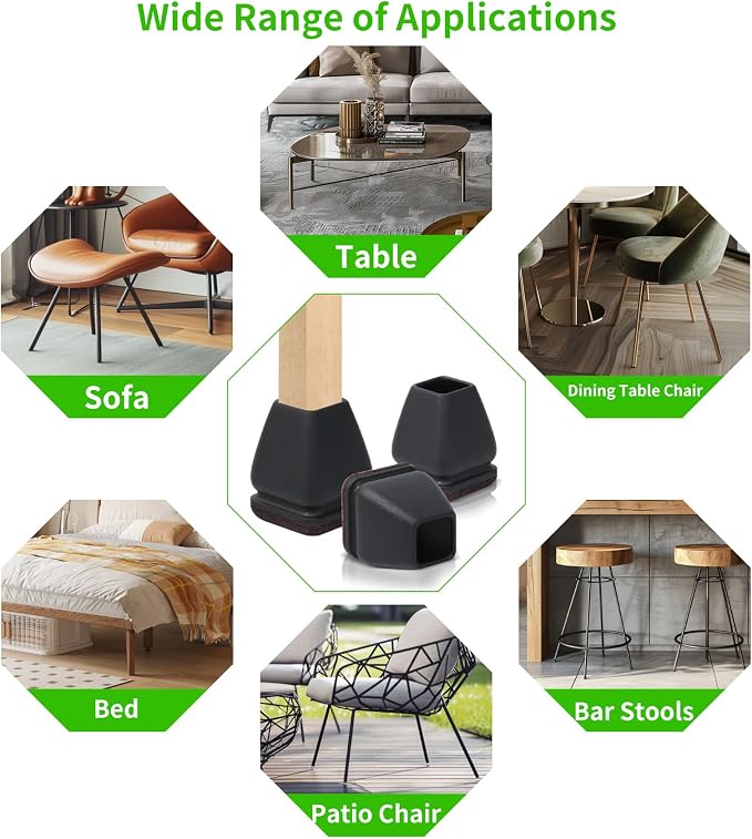 16PCS Small Chair Leg Floor Protectors, 3/4 inch Chair Leg Caps Covers Silicone