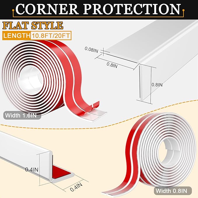 Wall Corner Protector Self-Adhesive Flexible – Durable Rubber, Furniture Edge