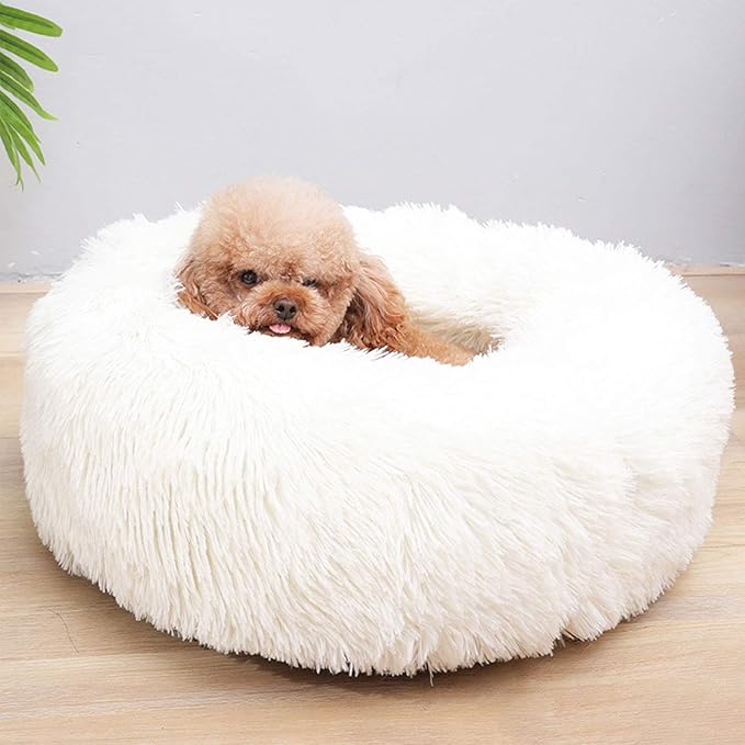 Warming Round Dog Bed for Small, Medium and Large Dogs & Cats, Short & Long Plush Pet Bed, Luxurious Faux Fur Donut Cuddler, Bolster Pet Bed & Sofa, Machine Washable 80CM 32Inch