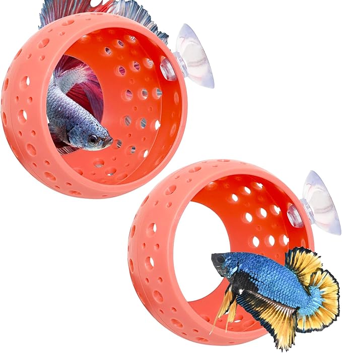Fhiny Betta Tunnel, 2 PCS Aquarium Fish Hideout with Suction Cup Tank Tunnel Shrimp Cave Aquarium Ornament Fish Tank Accessories for Shrimp Betta Guppy Hiding Resting (Pink)