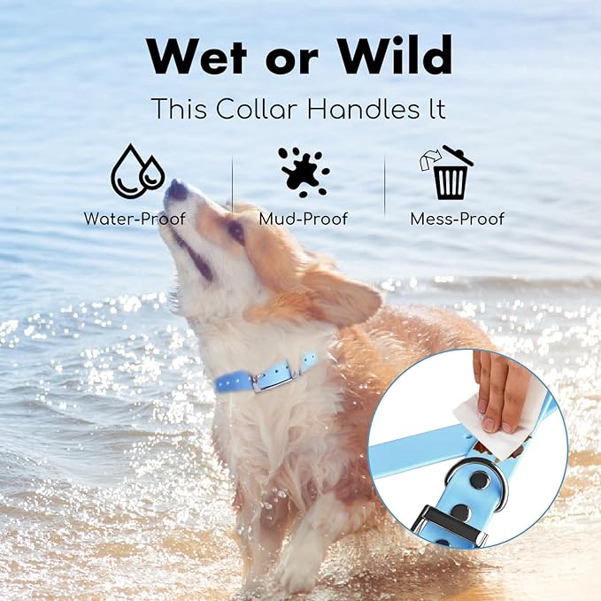 4.2FT Dog Collar and Leash Set, PVC Waterproof Adjustable Odor Proof Pet Collars Leashes, Easy to Clean, Surface 3D Cube Effect, Dog Leash for Small Dogs, Sky Blue