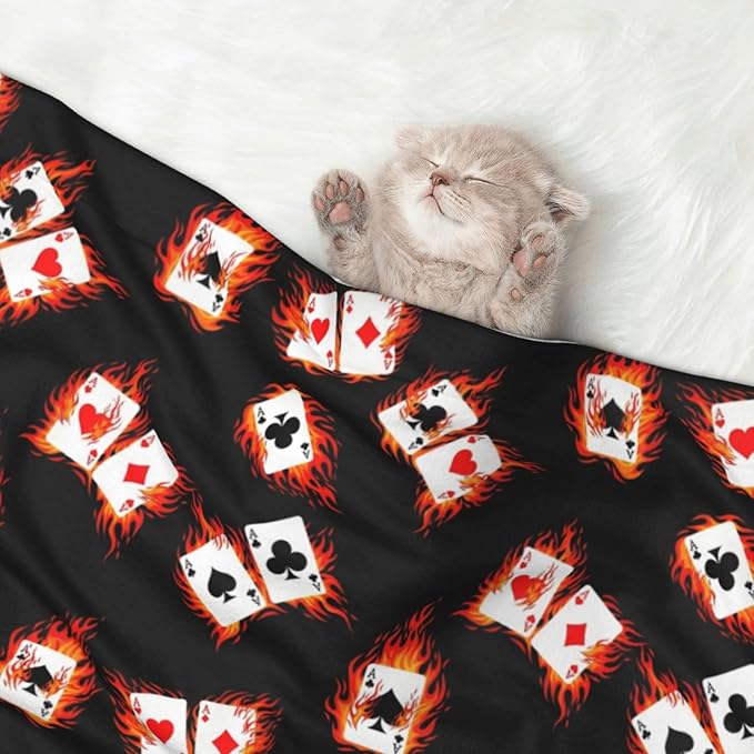 Pet Blanket for Indoor Outdoor Use, Poker Playing Cards, Two Sided Reversible Plush Mat with Bumpy Dot Texture for Patios Crates Portable Bed Companion