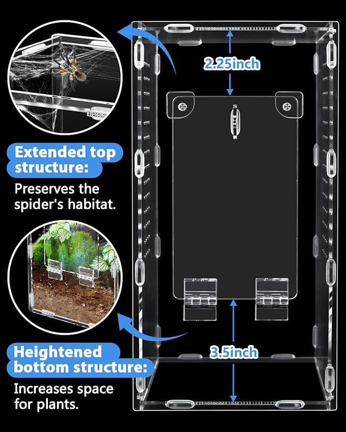 Jumping Spider Enclosure, Tarantula-Enclosure Large Acrylic Terrarium, Reptile Enclosure Jumping Spider Accessories with Magnet Front Opening Door, Terrarium Kit(Large 12x6x6 Inch, Assemble)