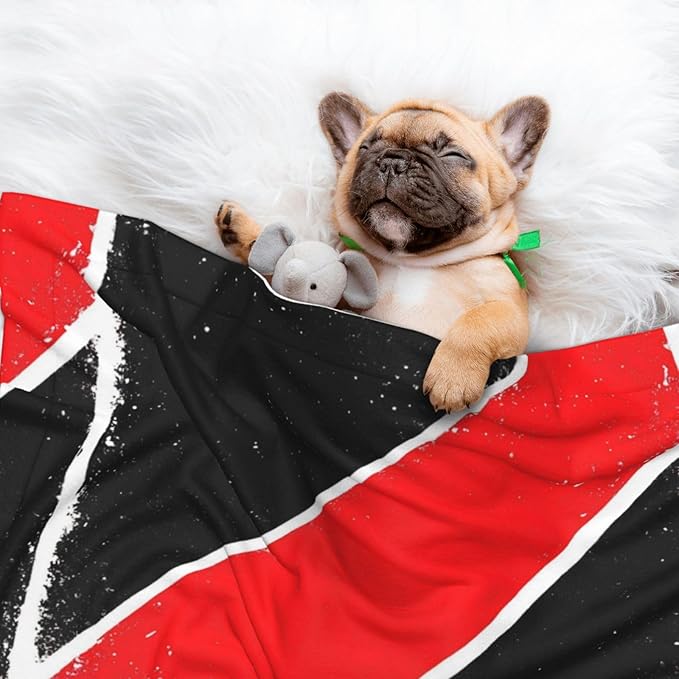 Reversible Plush Throw for Dogs and Cats, Trinidad and Tobago Flag, Double Sided Blanket with Nubby Dot Side and Sleek Side Ideal for Cuddling Nesting Security