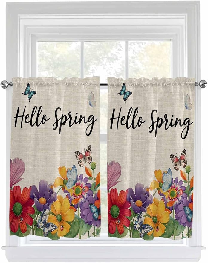 Spring Flowers Kitchen Curtains 54 Inches length, Farmhouse Vintage Country