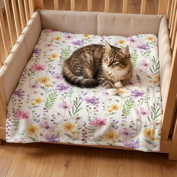 Horaldaily Pets Flannel Blanket, Spring Summer Watercolor Wildflowers Soft Fuzzy Fluffy Plush Cozy Fleece Premium Blankets for Dog Cat Puppy Kitten Couch Protection, 30x40