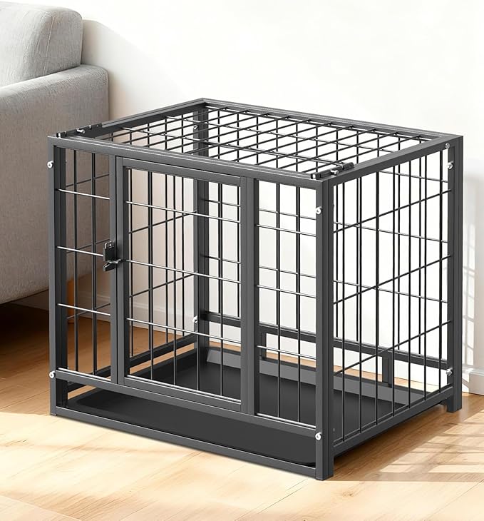 27 Inch Dog Crate, Escape Proof Dog Cage with Dual Door Lock, Removable Tray for Easy Cleaning, Dog Kennel Indoor Outdoor Use