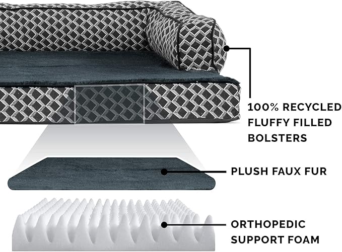 Furhaven Comfy Couch Plush & Décor Sofa-Style Egg Crate Orthopedic Foam Dog Bed - Diamond Gray, Small (Pack of 2)