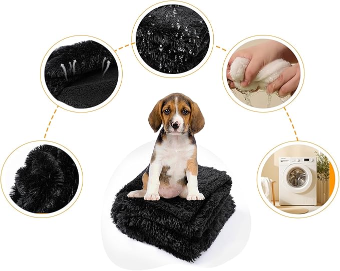 Waterproof Dog Blanket Black Calming Dogs Fluffy Long Faux Fur Pet Throw Blankets for Couch Protector Love Puppy Cat Bed Cover Washable(Black,XL-85x57in)