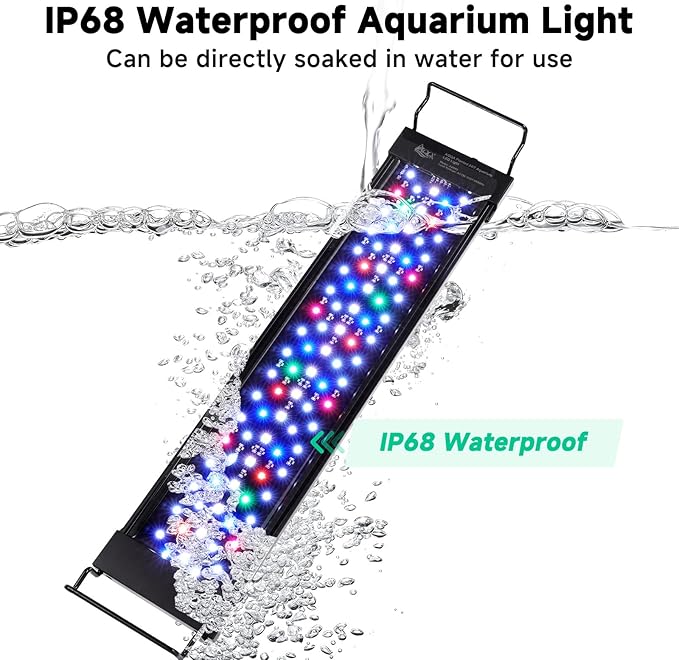 AQQA LED Aquarium Light, 24/7 Mode IP68 Waterproof Extendable Bracket Fish Tank Light, DIY Mode Full Spectrum Aquarium Plant Light, Adjustable Timer/Brightness Memory Function for 12-18 Inch Fish Tank