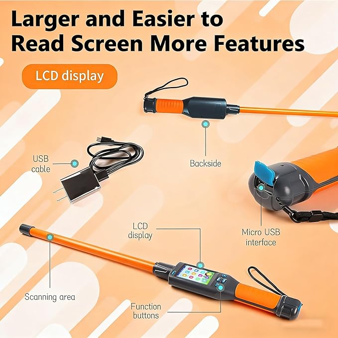 Pet Microchip Scanner Reader, Handheld Cat Dog Ear Tag Identifier Animal Ear Tag Stick Scanner, Dual Frequency 134.2Khz/125Khz, Storage Up to 20000 Datas, for FDX-B, FDX-A, HDX ISO11784/85
