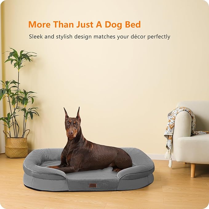 Dwanton Orthopedic Dog Bed for Extra Extra Large Dogs with Gel Memory Foam, Waterproof Dog Sofa, Washable Pet Bed with Four Sided Bolster Cushion, Removable Cover & Non-Slip Bottom, 48", Medium Gray