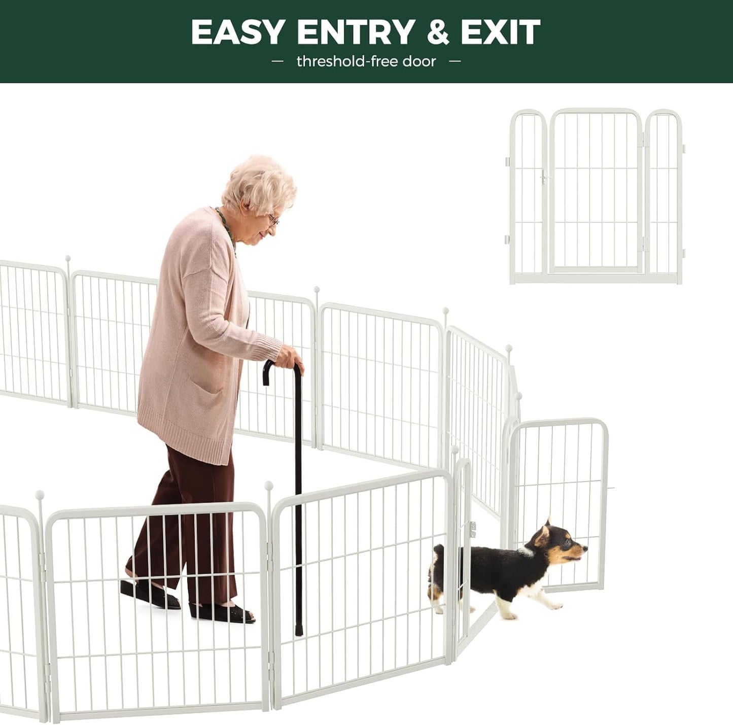 FXW Rollick Unleashed Dog Playpen for Indoor, Yard, RV Camping, 32 inch 32 Panels for Small and Medium Dogs, White│Patented
