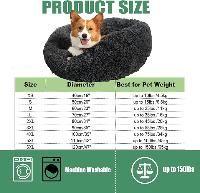Calming Faux Fur Dog Beds Calming Donut Cuddler Dog Bed Washable Round Cat Bed Pillow Cuddler Fluffy Indoor Dog Calming Beds with Anti Slip Bottom Solid Color Peach Pink 20 Inch