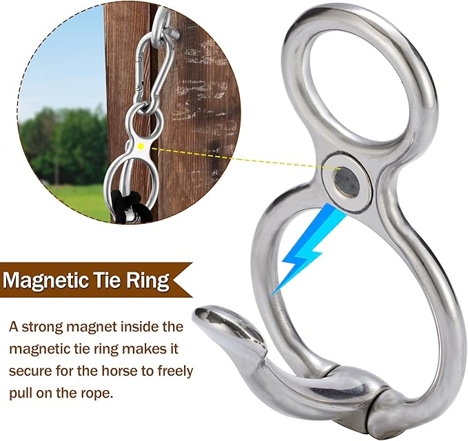 3PCS Horse Tie Ring, Safe Tie Horse Supplies, Humane Way Tie Ring, Magnetic Ring for Tying and Retracting, Helps Horse Pull Back and Releases Stress from The Horse