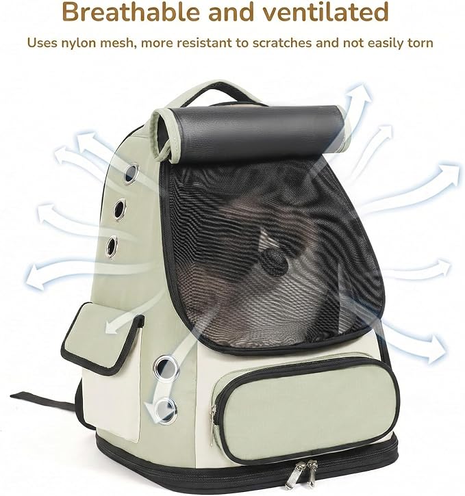 Cat Backpack Carrier, TSA Airline Approved Pet Travel Bag for Small Medium Dogs, Ventilated Hiking Camping Backpack for Cats, Kitten and Puppy up to 18 lbs, Green Mesh