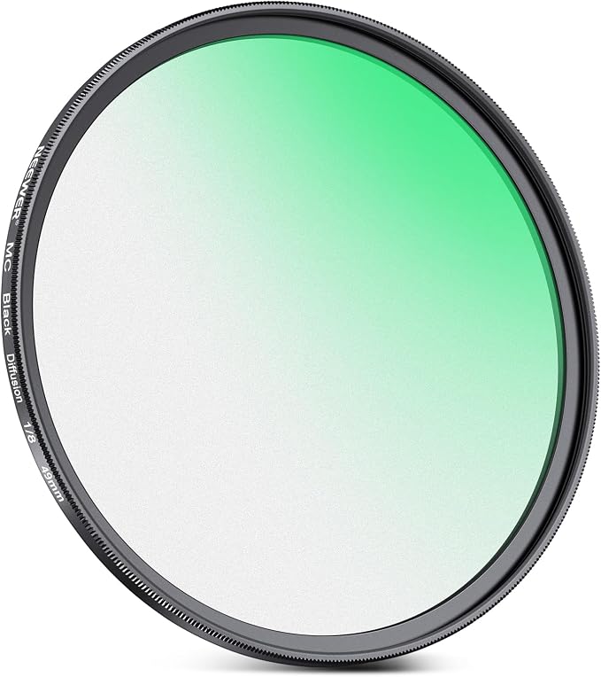 NEEWER 49mm Black Diffusion 1/8 Filter Soft Dreamy Cinematic Effect Filter