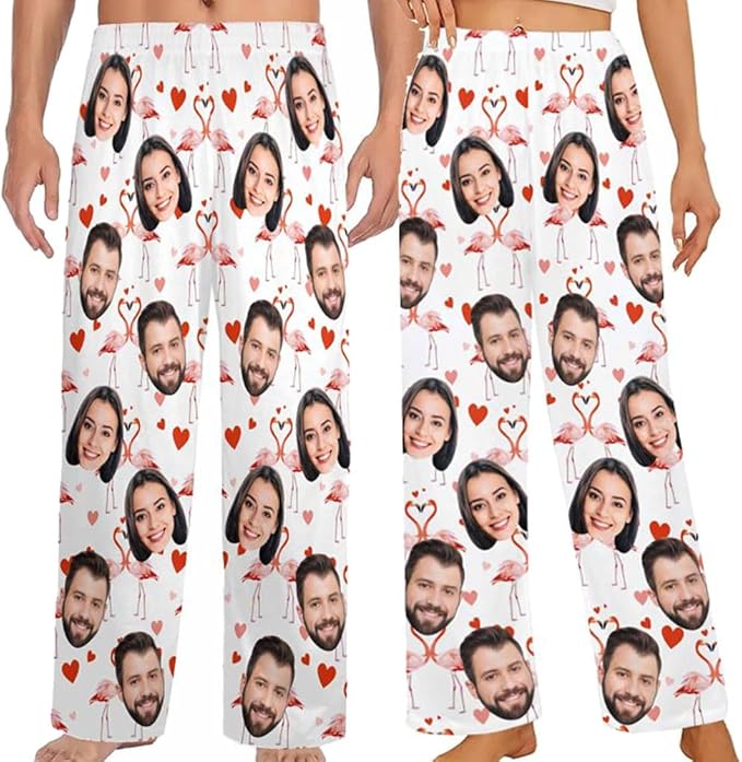 Custom Pajamas Pants with Photo for Men Women:Made in USA Personalized Pajama Trousers,Gifts for Wife Husband