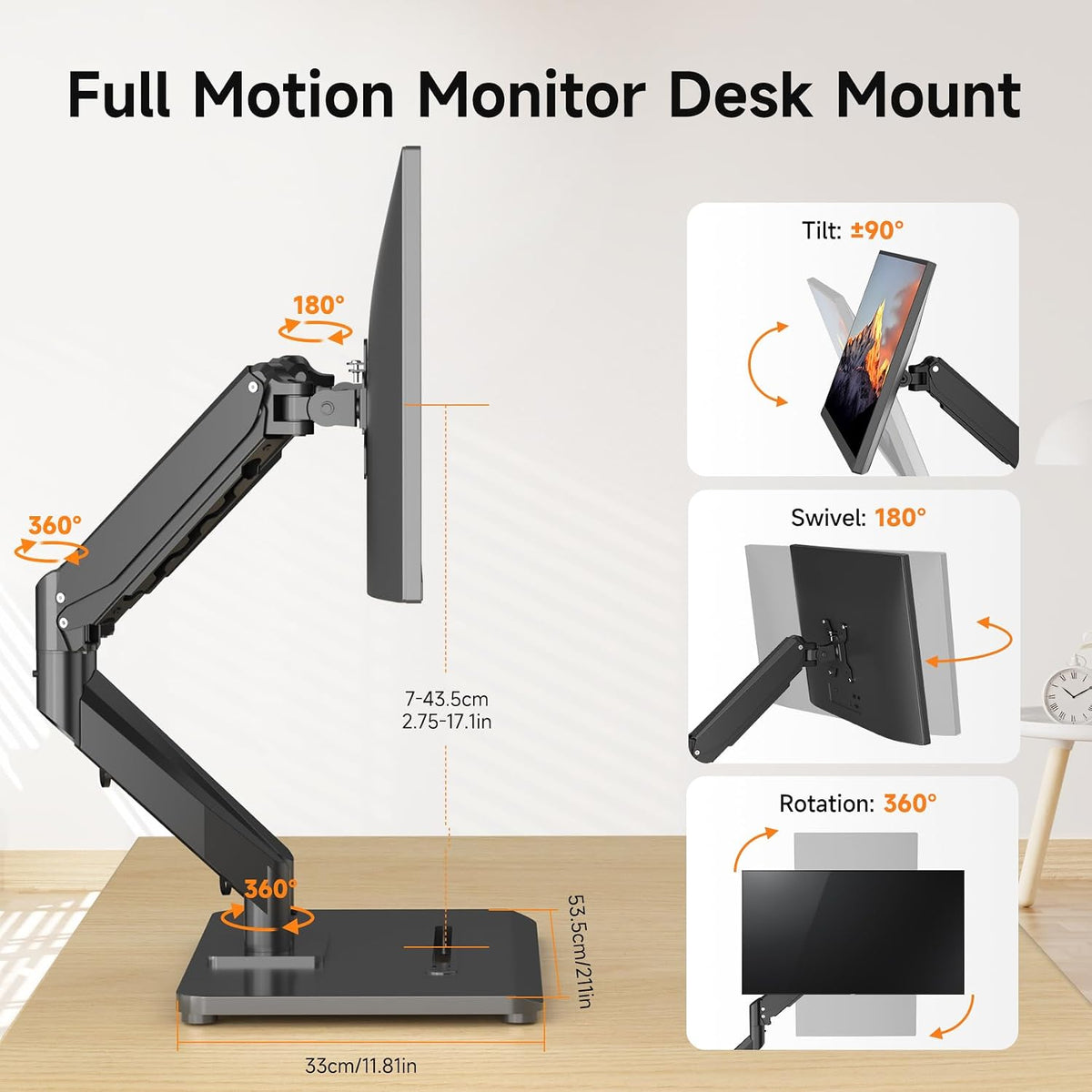 Pholiten Adjustable Dual Monitor Arms with Base for 17-32" Screens