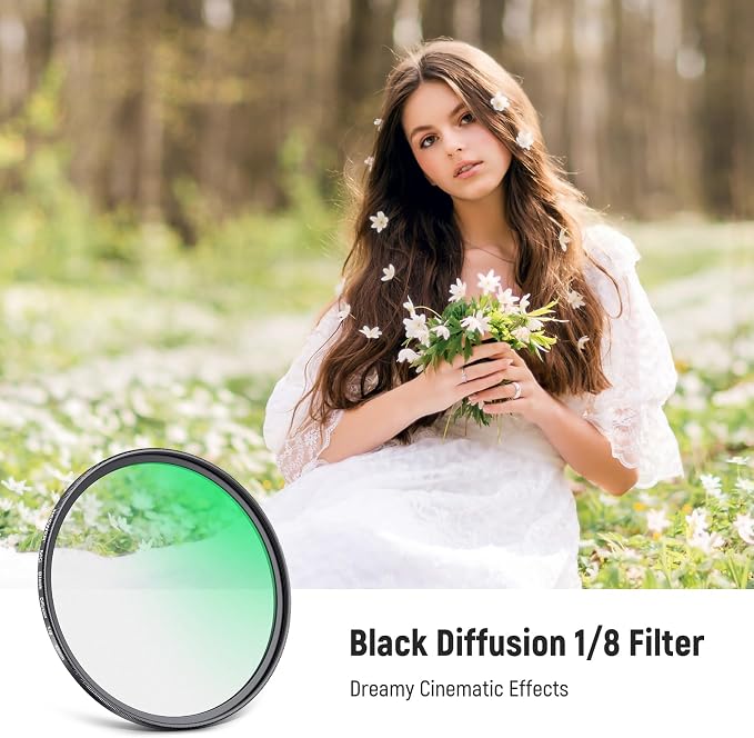 NEEWER 49mm Black Diffusion 1/8 Filter Soft Dreamy Cinematic Effect Filter