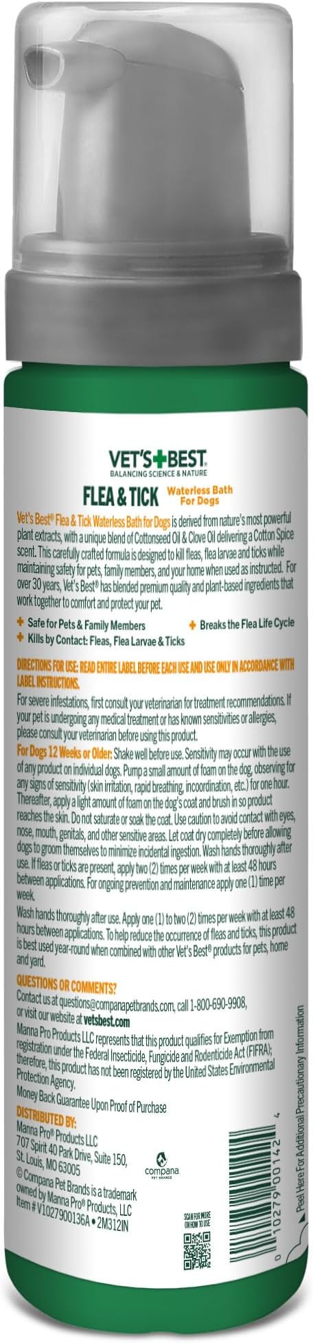 Vet’s Best Waterless Flea and Tick Dog Bath – Natural Flea & Tick Prevention – Dog Dry Shampoo Spray with Essential Oils – Kills Pests on Contact – Made in USA – 8 oz