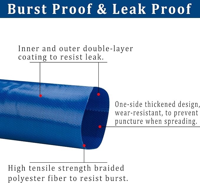 2 in x 50 ft Pool Backwash Hose Heavy Duty Drain Discharge Double PVC Lay flat