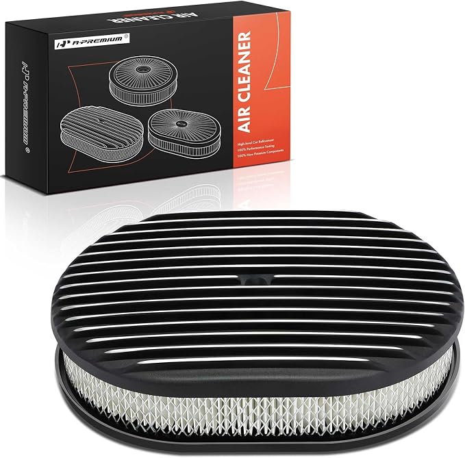 A-Premium Universal 12" Oval Black Air Cleaner Filter Assembly