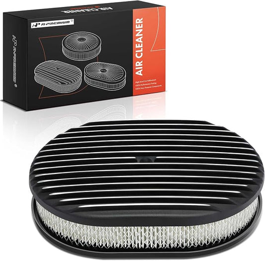 A-Premium Universal 12" Oval Black Air Cleaner Filter Assembly