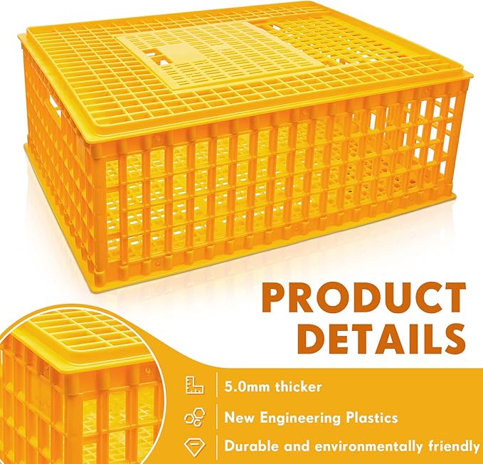 Sintuff 4 Pcs Poultry Carrier Crate Plastic Chicken Transport Cage Bird Carriers Chickens Carrier Travel Crate Basket Box for Poultry Chicken Bird Duck Goose, 29.5 x 21.7 x 11.6 Inch