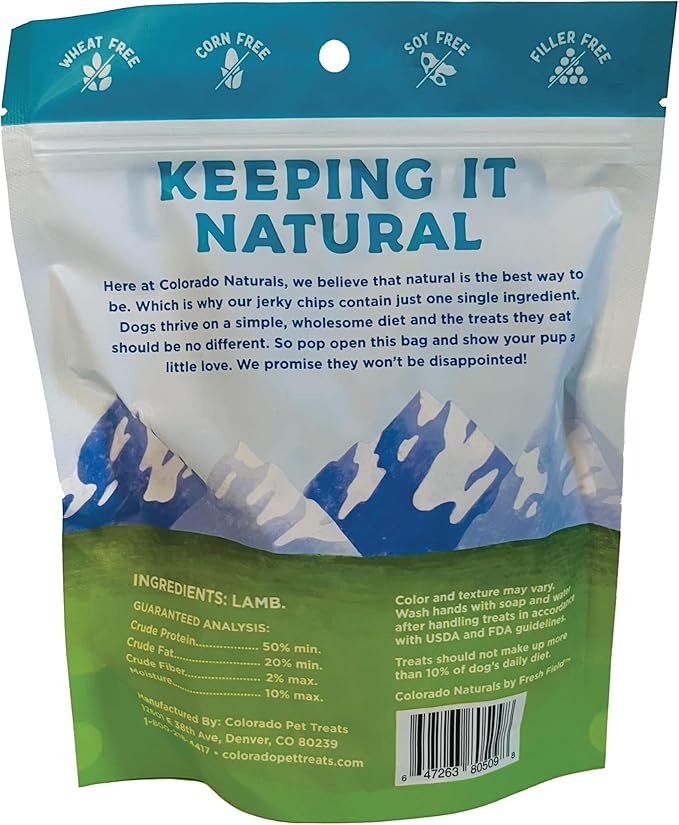 Colorado Naturals Lamb Jerky Chips Dog Treats, 6 oz – All-Natural, Made in USA, No Fillers or Preservatives – Rich in Vitamins and Minerals