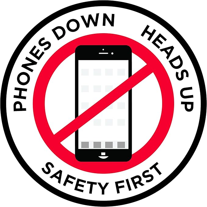 "Phones Down Heads Up" Safety Sign - Laminated Adhesive Floor Signs by Graphical Warehouse (12)
