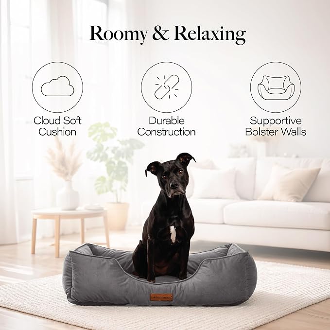 Modern Threads Luxury Dog Bed - Comfortable Tufted Velvet Cushion for Small to Large Dogs - Machine Washable - Durable & Cute Sleep Space for Pets - Pamper Your Pet with Cozy Beds - Charcoal
