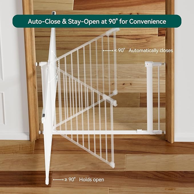 BABELIO Baby Gate for Doorways and Stairs, 41-46" Pet Gate with Wide Walk Thru Door and Lock Indicator, No Drill Pressure Mounted Safety Gate with Double Lock and Self-Closing, White