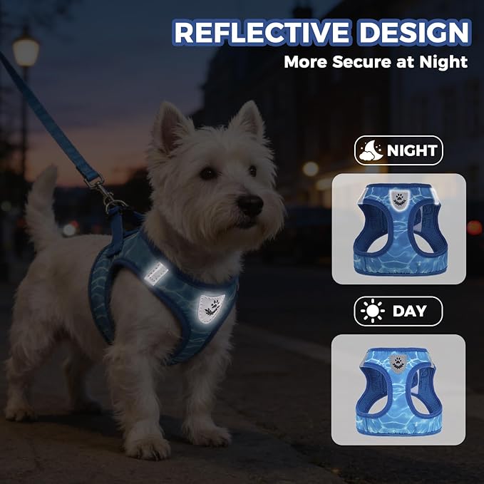PAWCHIE Dog Harness and Leash Set, Step in No Pull Soft Pet Harness, Reflective Adjustable Puppy Vest for Small Medium Dogs Cats, No Choke Harness Vest with Poop Bag Holder for Walking,Running,Blue M