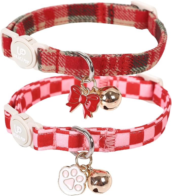 Cat Collar-2Pack Autumn Orange Plaid Kitten Collars-Halloween Plaid Breakaway Kitty Collars-Cute Kitty Pendants,Yellow Orange Grid Cat Collar with Bell, for Girl & Boy Cats