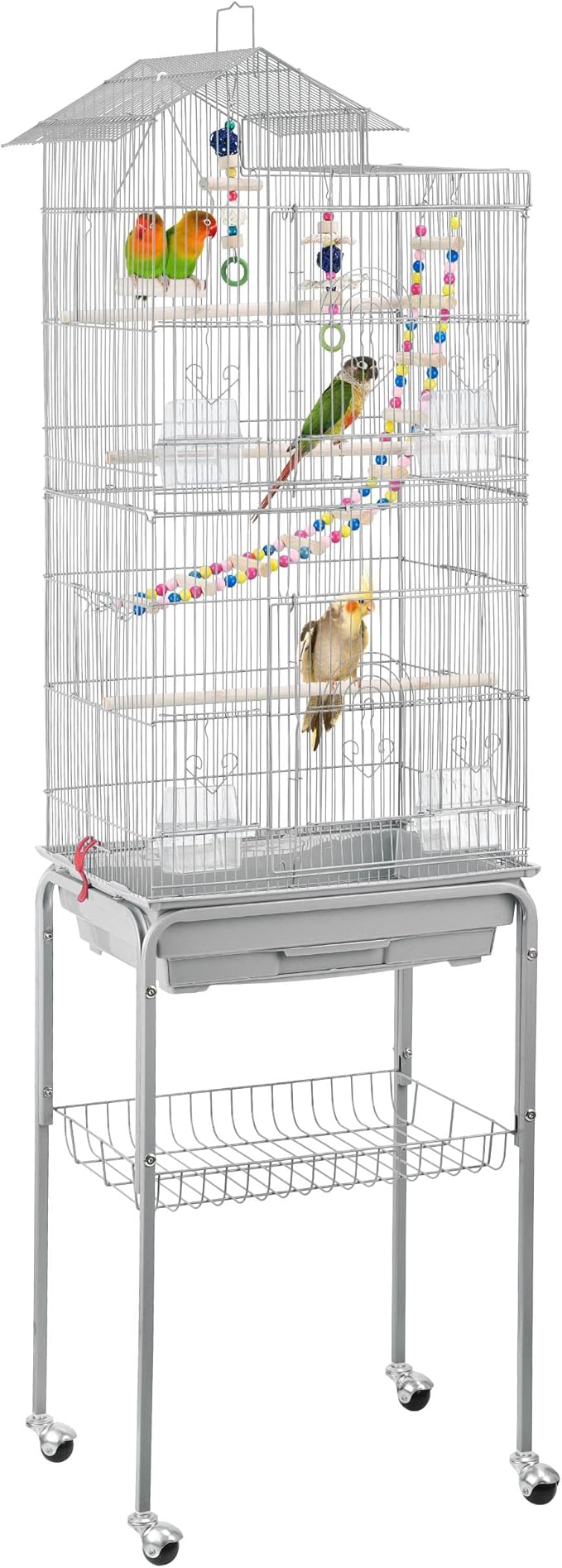 Yaheetech Metal Roof Top Bird Cage Wrought Rolling Birdcage w/Detachable Stand for Medium Small Parrots Parakeets Budgies Cockatiels