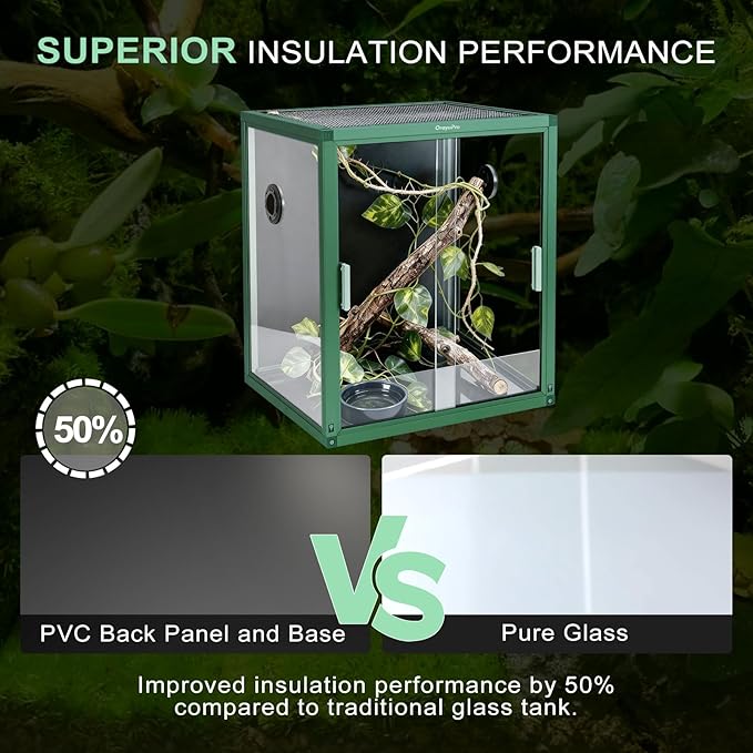 30 Gallon Reptile Terrarium, 18x18x24 inch PVC Reptile Tank, Lightweight Arboreal Enclosure for Gecko Snake Frog Chameleon Lizard, Sliding Door, Top Screen Ventilation