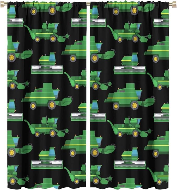 Kids Agriculture Machine Window Curtains, Farm Equipment Tractors Transport