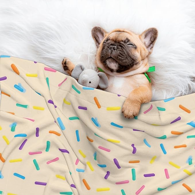 Reversible Plush Throw for Dogs and Cats, White Donut, Double Sided Blanket with Nubby Dot Side and Sleek Side Ideal for Cuddling Nesting Security