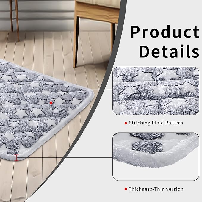 Dog Crate Mats, Soft Reversible Dog Bed Mat, Cat Mat - 24x16 Inch, Short Plush Pet Mat Crate Mat for Small Dogs, 0.6-inch Thick Thin Dog Mat, Machine Washable Ideal for 24-Inch Dog Crates