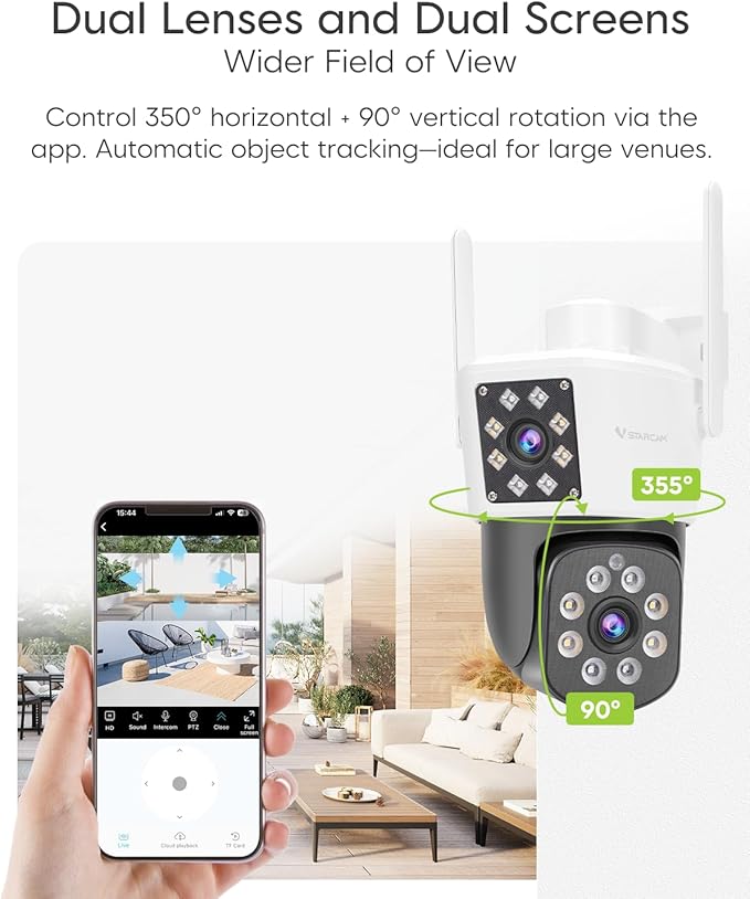 VSTARCAM 2MP+2MP Outdoor Security Camera, 2K Dual Camera, 360° Monitoring, Custom Alarm Sound, Full Color Night Vision, 2-Way Audio, 2.4GHz WiFi, PIR Motion Sensor,Real Time Notifications