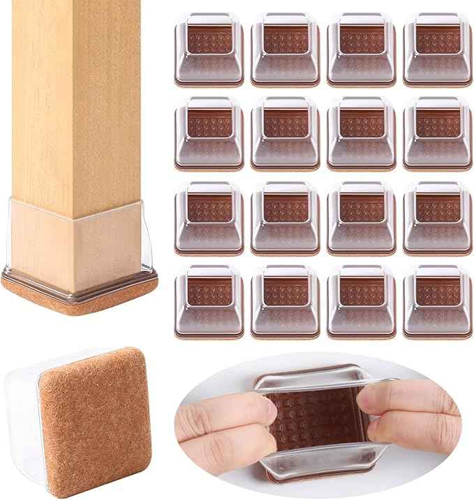 Ezprotekt 24 Pcs XL Square Clear Chair Leg Floor Protectors, Silicone Felt