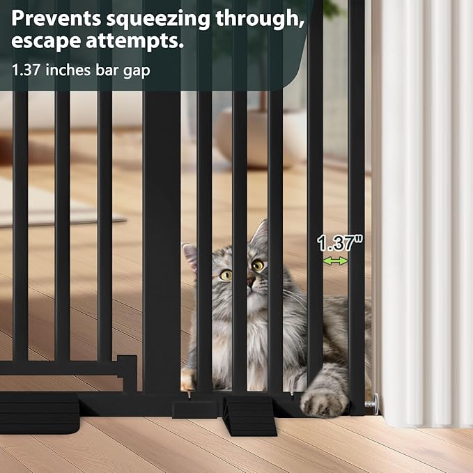 51'' Extra Tall Cat Gate Barrier for Doorways Hallways, Pressure Mounted Pet Dog Gates No Drilling Auto Close, Cat Fence Indoor Climb Proof 30-32.6'' Wide (Black)