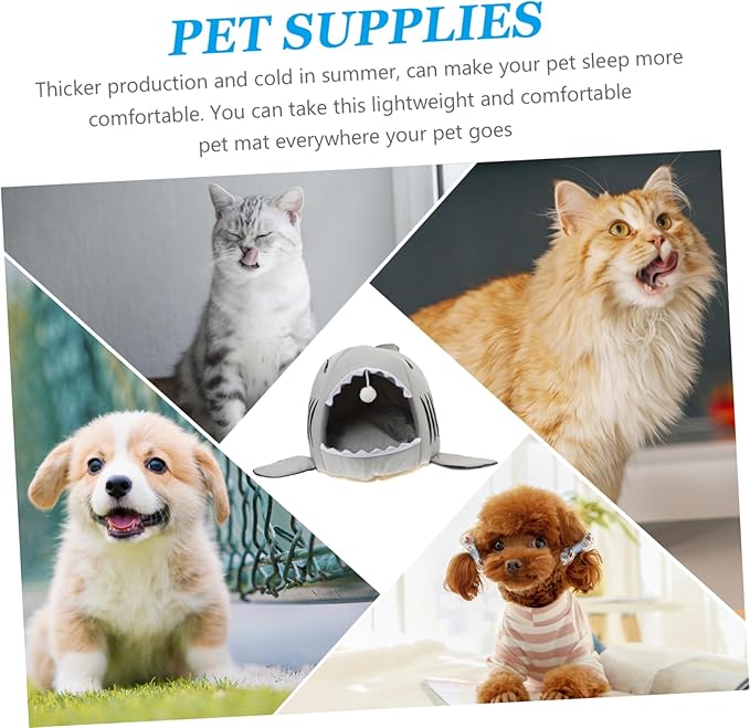 Sosoport Shark Design Pet Plush Bed House Nest Size s Grey for Dog Puppy Cat Soft Warm