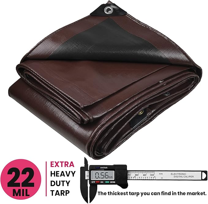 PROTARP Extreme Heavy Duty 22 Mil Tarp Cover, Waterproof, UV Resistant, Rip and Tear Proof, Poly Tarpaulin with Reinforced Edges for Roof, Camping, Patio, Pool, Boat. (Brown/Black 20′ X 40′)