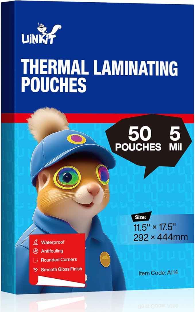 Uinkit Hot Thermal Laminating Pouches 5Mil Thick for Extra Protection 11.5x17.5 inches Laminating Sheets for Sealed 11x17inches Document and Photo 50 Pack A3 Menu Taloid Size