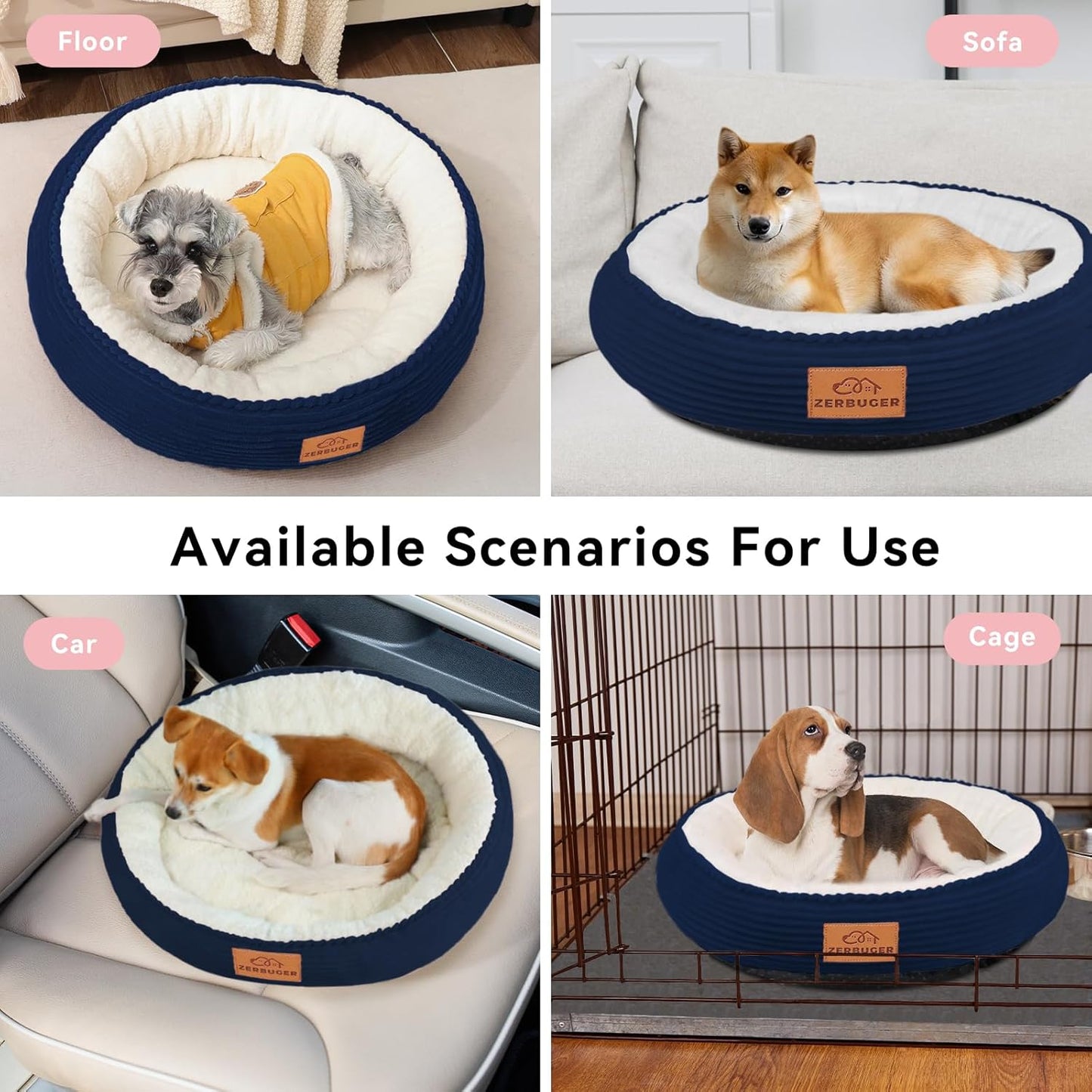 30in Dog Bed Sofa for Small/Medium/Large Dogs, Machine Washable Supportive Foam Pet Couch with Washable Removable Mat and Non-Slip Bottom, Pet Cuddler for Indoor/Outdoor/Car/Cage, Navy Blue